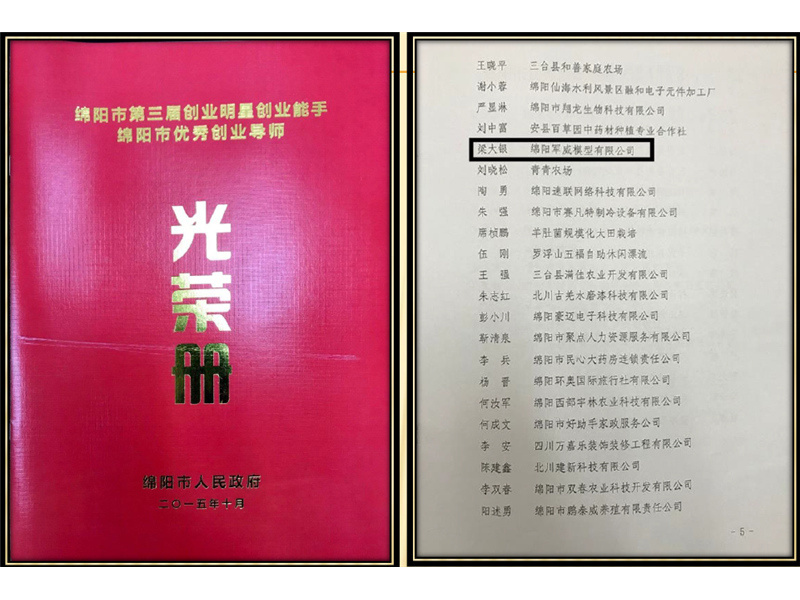 2015年我公(gōng)司被綿陽市人民(mín)政府評為(wèi)“綿陽市第三屆創業能(néng)手單位”
